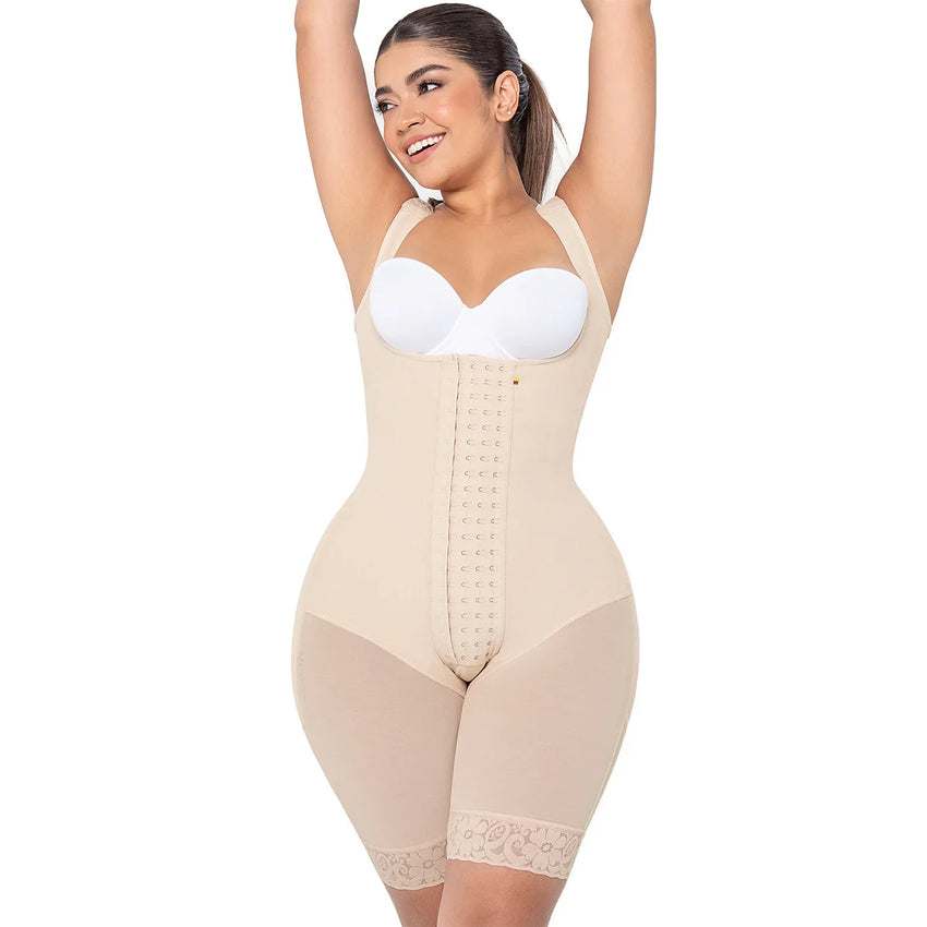 Daily Use Shapewear Bodysuit Mid Thigh & Open Bust Fajas Colombianas MARIAE RXC5330