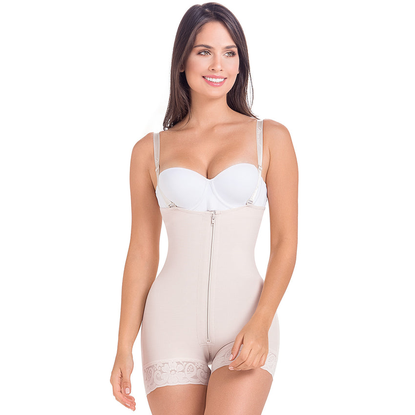 Fajas MariaE FQ114 | Post Surgery Colombian Shapewear with Sleeves | Knee  Length Bodysuit Lipo Compression Body Shaper