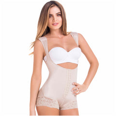 Fajas MariaE FQ114 | Post Surgery Colombian Shapewear with Sleeves | Knee  Length Bodysuit Lipo Compression Body Shaper